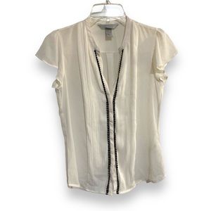 H&M Flutter Sleeve Semi Sheer Button Up Blouse Pleats in Front Top Size US 6